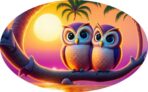 Company - 2 Owls Media and Publishing LLC, shows 2 cute cartoon-style owls in a tropical setting